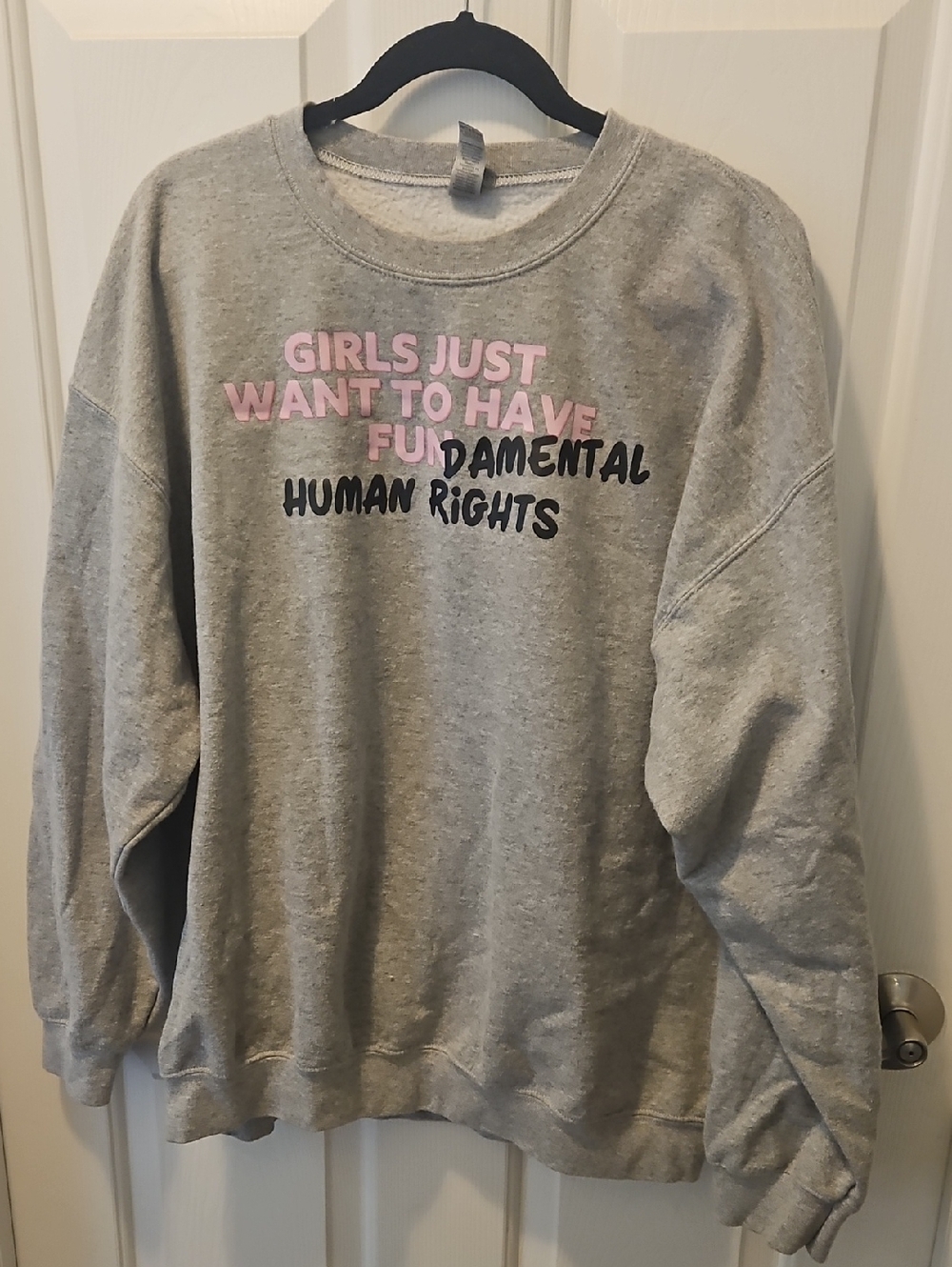 Gildan Gray Sweatshirt "Girls Just Want To Have Fundamental Human Rights" XL